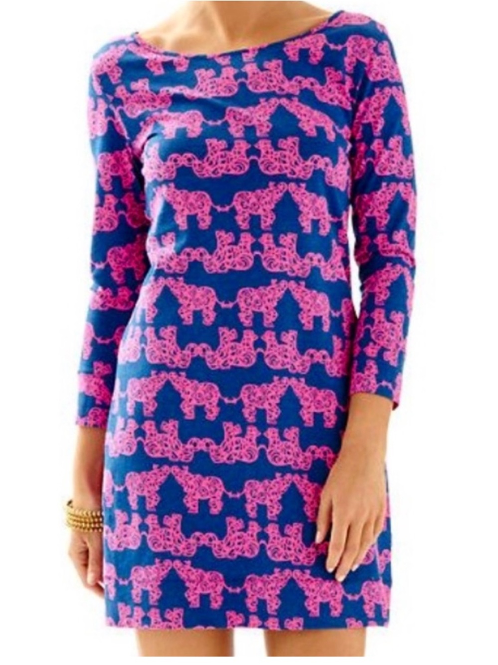 Lilly Pulitzer Marlowe Cotton Dress Elephant Print Navy Blue Pink Medium M